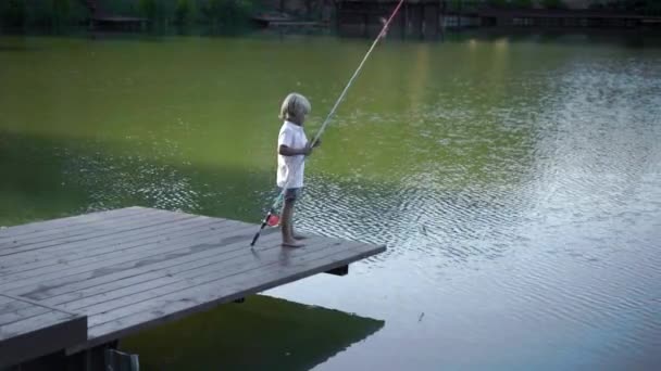 在夏天钓鱼的小男孩 — 图库视频影像