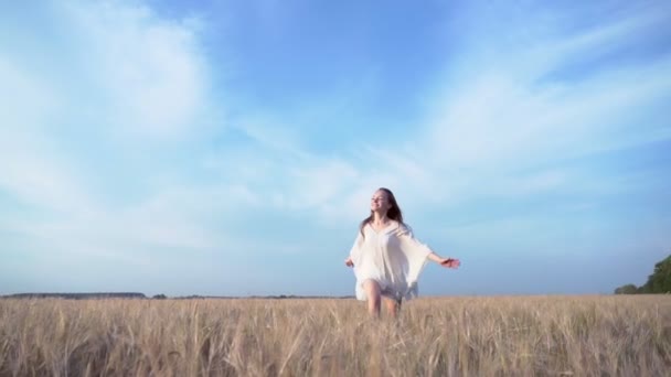 Lycklig Kvinna Ett Fält — Stockvideo