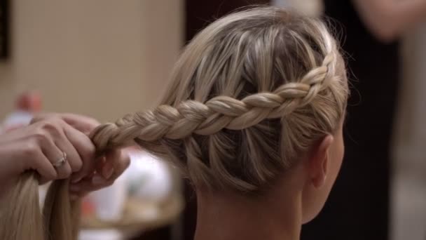 Chica Joven Trenzando Una Trenza — Vídeos de Stock