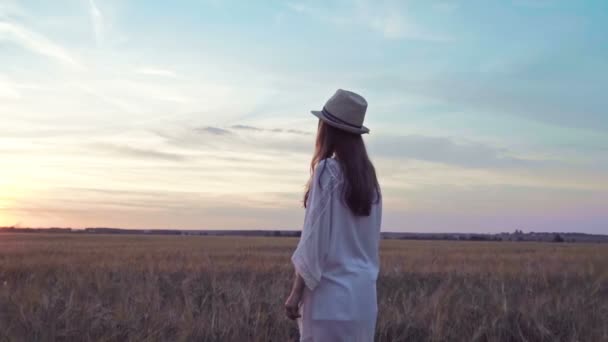 Aantrekkelijke Vrouw Bij Zonsondergang — Stockvideo