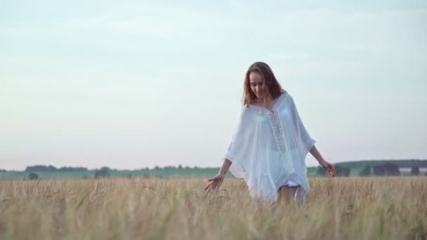 Mujer Feliz Campo Aire Libre — Vídeos de Stock