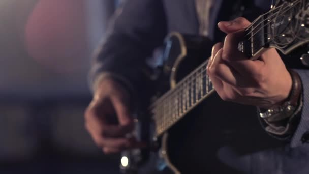 Musician Playing Guitar Close — Stock Video