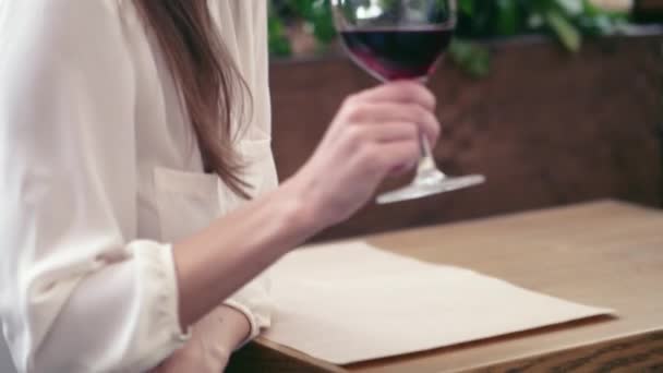 Giovane Ragazza Degustazione Vino — Video Stock