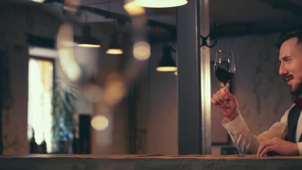 Genç Sommelier Şarap Tadımı — Stok video