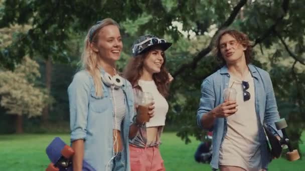 Jovens Amigos Parque Verão — Vídeo de Stock