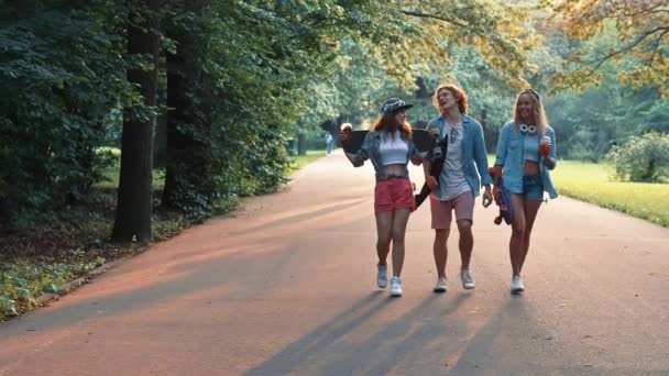 Молодые Люди Скейтбордами Открытом Воздухе — стоковое видео