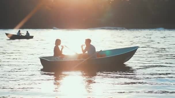 Young Couple Boat — Stock Video