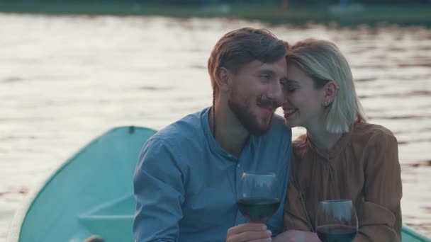 Young Couple Boat — Stock Video