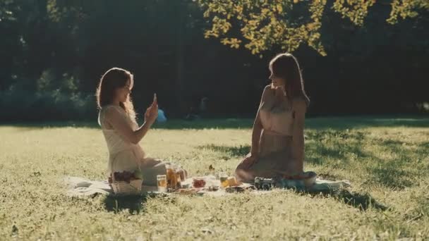 Красивые Девушки Пикнике — стоковое видео
