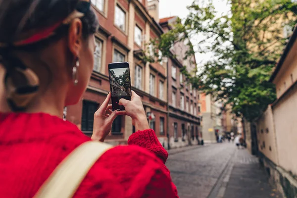 Unga Turist Tar Foto Polen — Stockfoto