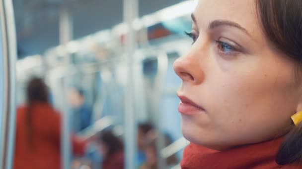 Young Girl Subway Close — Stock Video