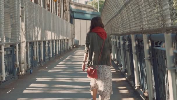 Menina Atraente Rua Pelo Metrô Nova York — Vídeo de Stock