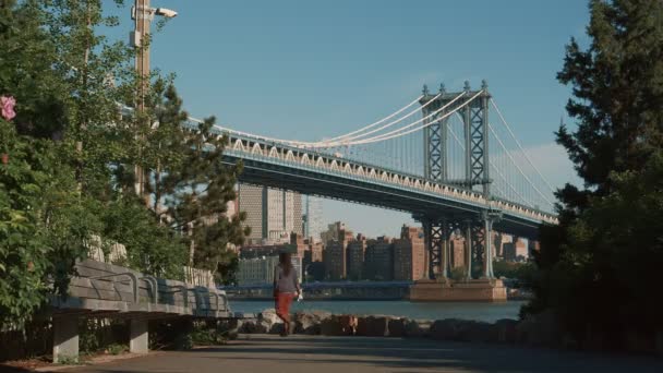 Manhattan Bridge Jasný Slunečný Den — Stock video