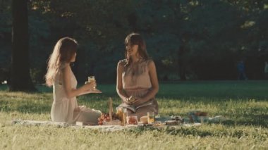 Parkta piknik çekici kızlar