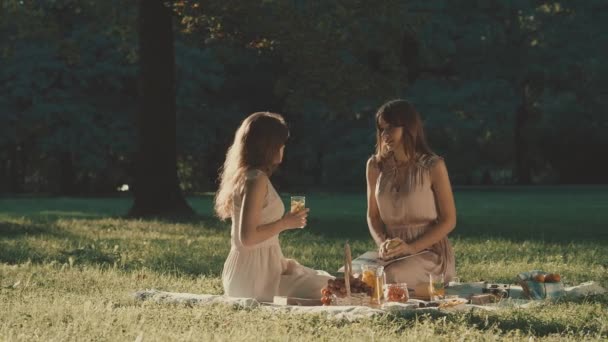 Beautiful Girls Picnic Outdoors — Stock Video