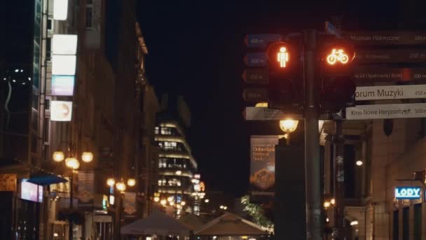 夜の交差点での交通信号灯 — ストック動画