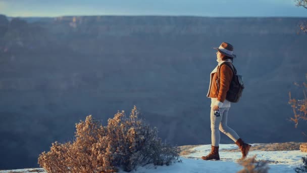 Young photographer in the Grand Canyon — Stock Video