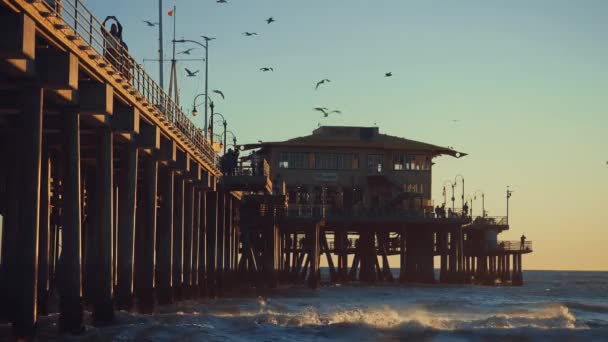 Santa Monica Pier Los Angeles Bij Zonsondergang — Stockvideo