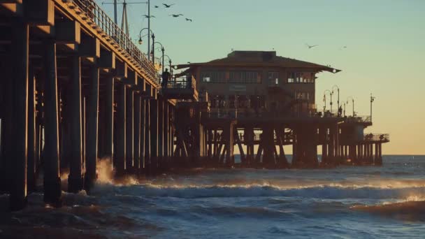 Muelle Santa Mónica Los Ángeles Por Noche — Vídeos de Stock