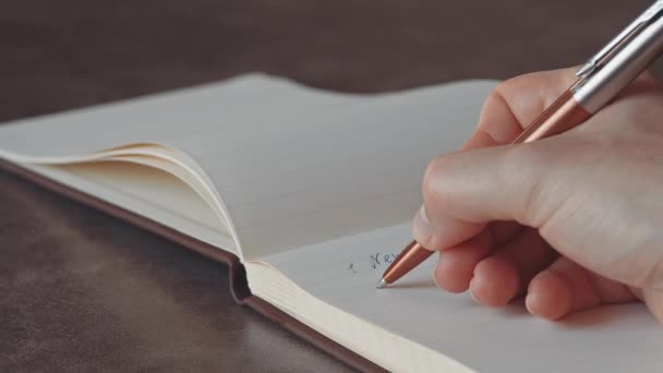 Città Scrittura Femminile Mano Notebook Primo Piano — Video Stock