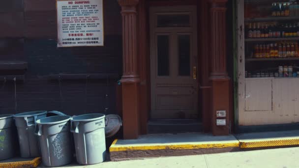 Νεαρή Κοπέλα Βγαίνει Από Ένα Κτίριο Στη Νέα Υόρκη — Αρχείο Βίντεο