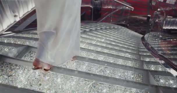 Beautiful Woman High Heels Sparkling Steps Shot Black Magic Cinema — Stock Video