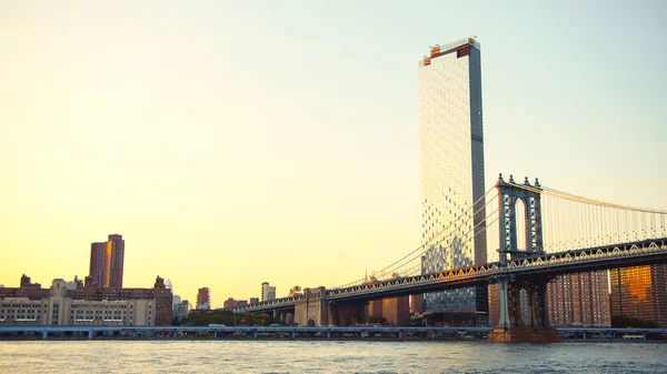 Манхэттенский Мост Нью Йорке Закате — стоковое фото