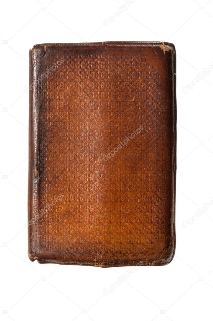 old leather bound book isolated on white