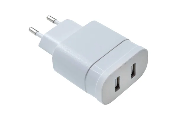 Usb Carregador Parede Plug Isolado Fundo Branco — Fotografia de Stock