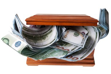 faturaları dolar ve Euro ahşap kutusunda