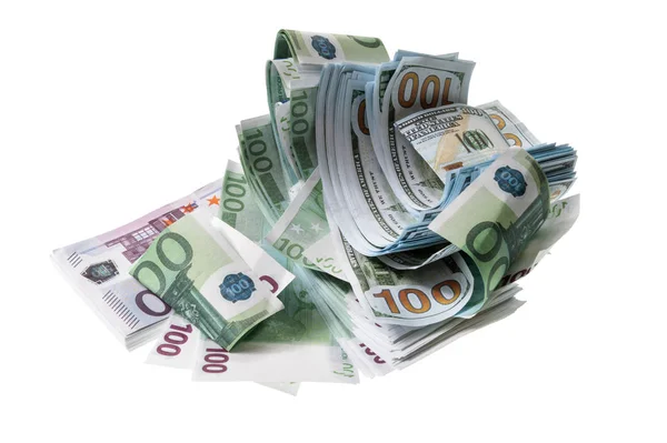 Банкноты Доллары Евро Разбросаны Беспорядке — стоковое фото