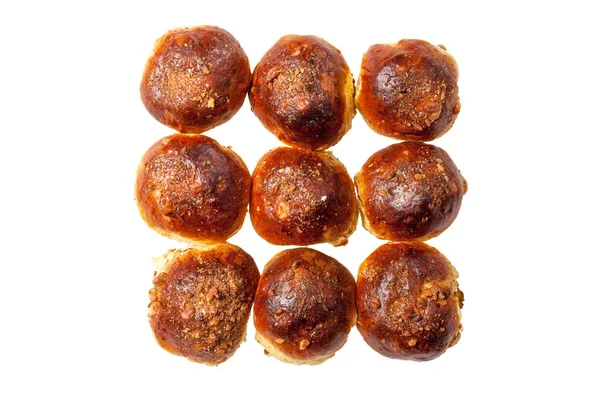 Calorie Bun Raisins Sprinkled Walnuts Isolated White — Stock Photo, Image