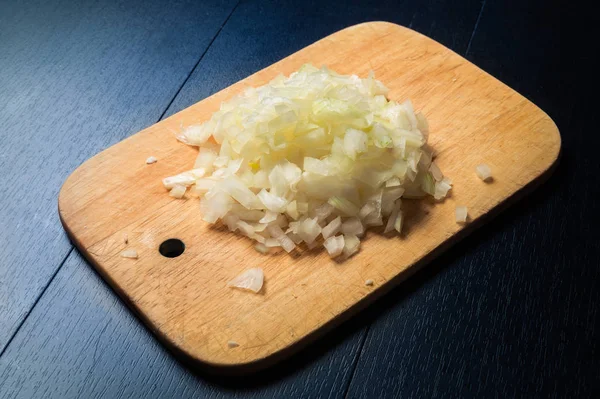 Onion Cutting Board Dark Background — Stock Photo, Image