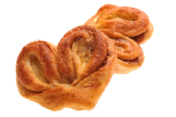 Homemade Buns Heart Shaped Puff Pastry Cinnamon — Stock Photo, Image