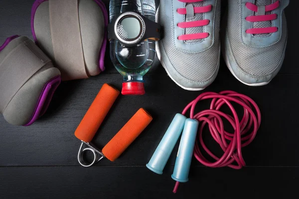 Gran Conjunto Fitness Zapatillas Con Accesorios Deportivos — Foto de Stock