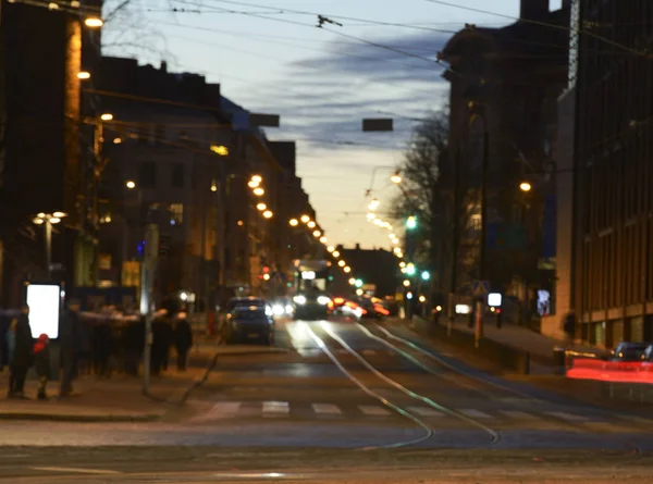 Θολή Εικόνα Της Πόλης Βράδυ Φώτα Του Δρόμου Και Του — Φωτογραφία Αρχείου
