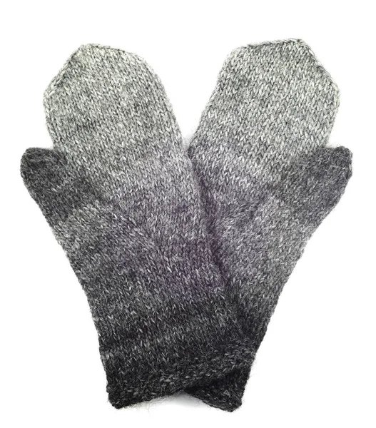 Wool Gray Knitted Mittens White Background — Stock Photo, Image