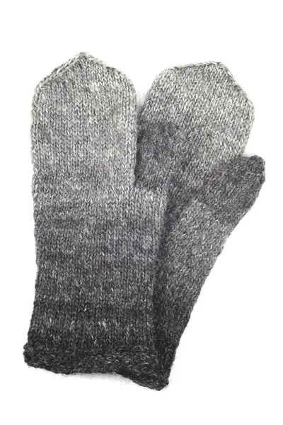 Wool Gray Knitted Mittens White Background — Stock Photo, Image