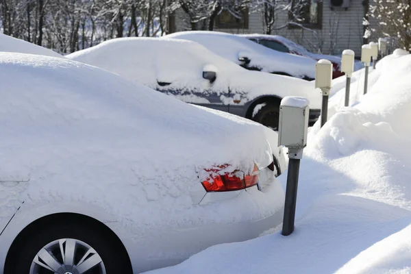Cars Covered Snow Parking Lot — Stock Photo, Image