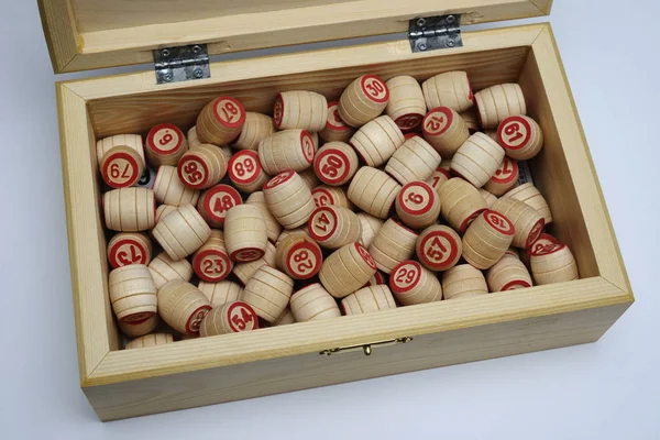 Lotto Set v dřevěné krabici — Stock fotografie