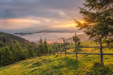 Renkli yaz günbatımı dağlarda