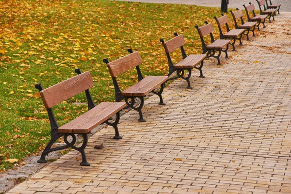 Eine Bank Herbst Mit Buntem Laub Und Bäumen — Stockfoto