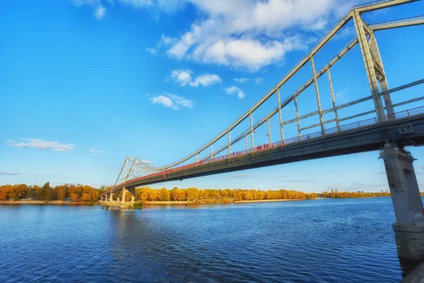 Pedestrian Bridge Dnieper River Autumn Landscape Kiev Ukraine — Stock Photo, Image