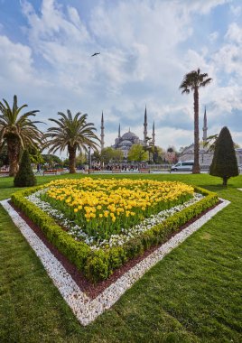 Sultanahmet Camii'nin arka plan mavi gökyüzü açık gün, istanbul, Türkiye