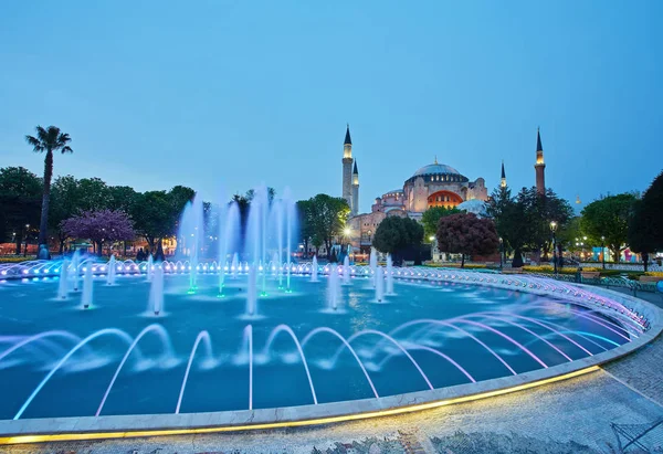 Beautiful Hagia Sophia Hamam Istanbul Old Town Timelapse Blue Illuminated — Stock Photo, Image