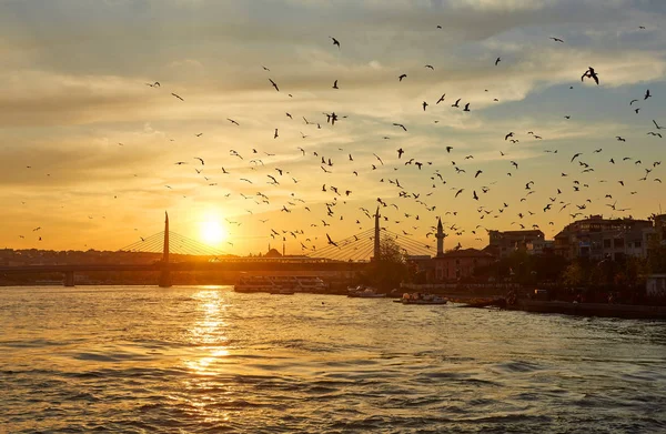Istanbul Ved Dramatisk Solnedgang Med Sol – stockfoto