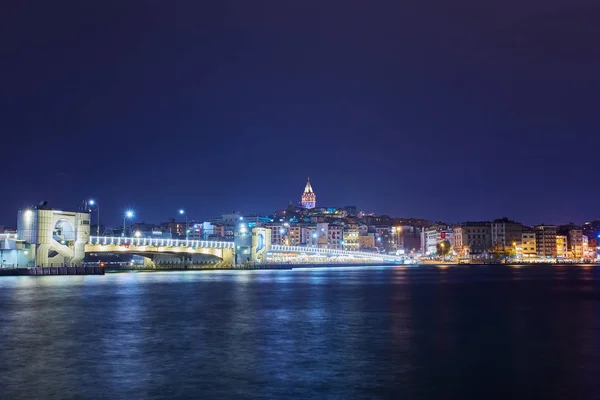 Istanbul Galata Turm Und Brücke Bei Nacht — Stockfoto