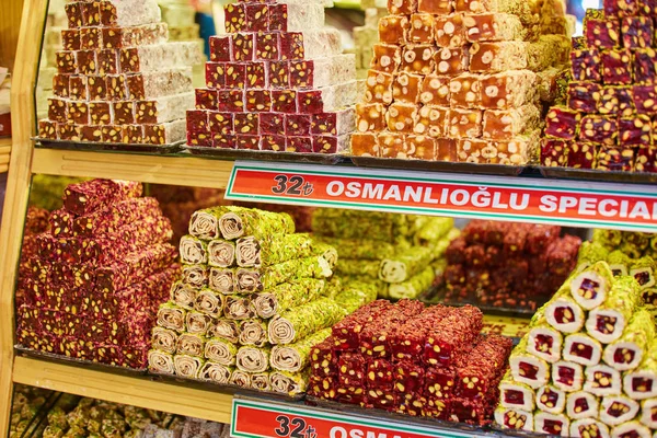 Turkse Traditionele Zoetigheden Rahat Lukum Balie Grand Bazar Markt Istanbul — Stockfoto