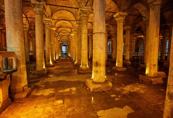 Underground Basilica Cistern Yerebatan Sarnici in Istanbul, Turkey. Cistern in Istanbul underground. Basilica showplace in Istanbul. Place underground in Istanbul Basilica.