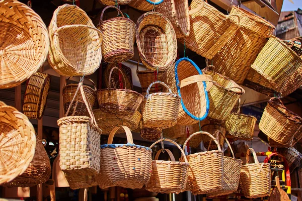 Cesta Mimbre Madera Para Venta Mercado Turco — Foto de Stock